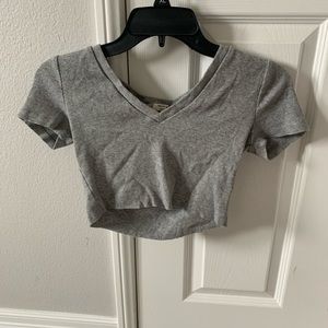 Grey V neck crop top